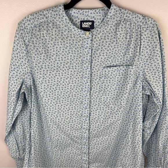 Lands’ End Blue Ditsy Floral Tunic Blouse with Side Pockets Large - Picture 3 of 15